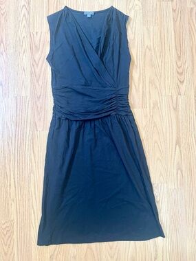 Lilla P Black Sleeveless Ruched Waist Midi Dress